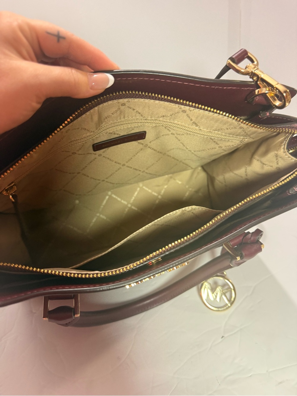 Michael Kors Wine Saffiano Leather Satchel with Gold Hardware - Picture 11 of 13